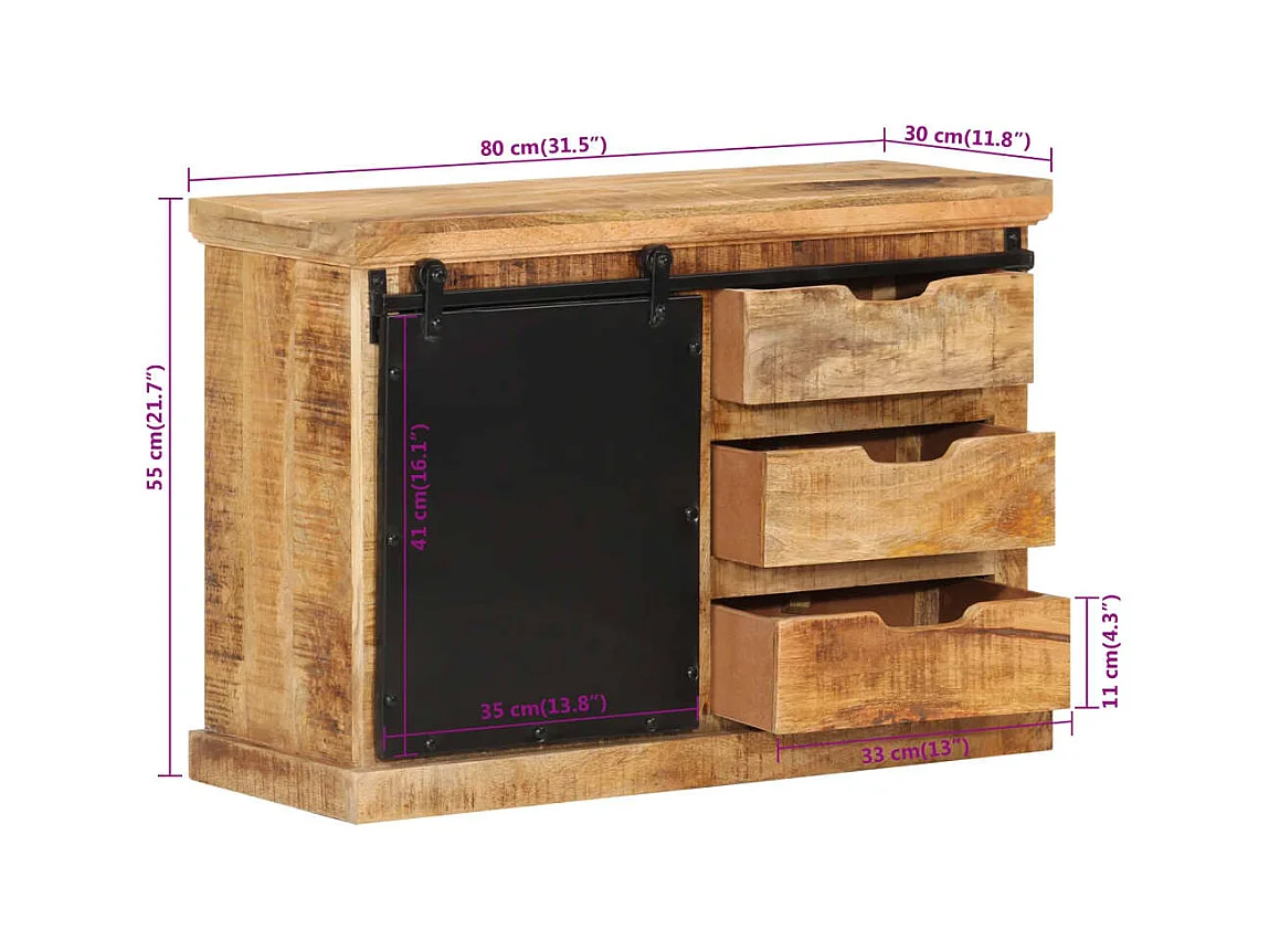 Buffet 80x30x55 bois de manguier brut massif