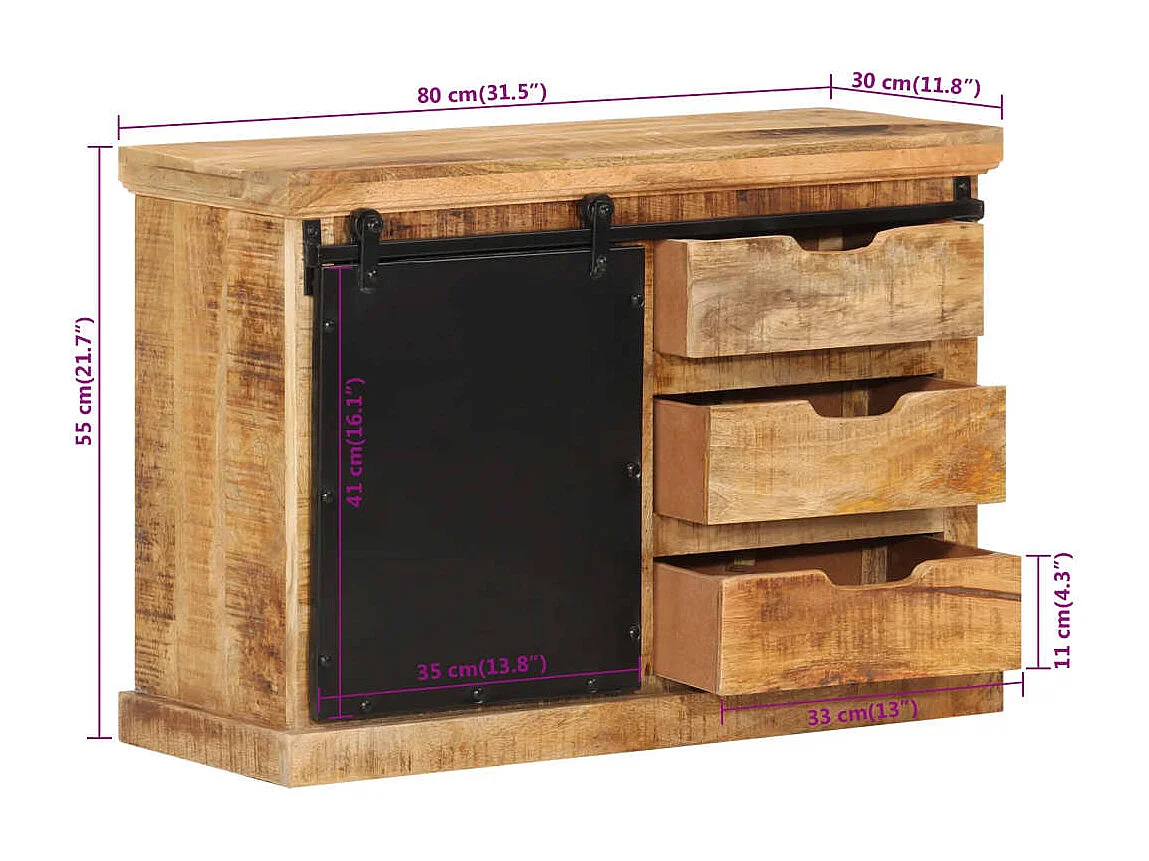 Buffet 80x30x55 bois de manguier brut massif