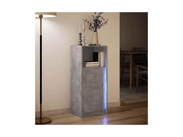 Buffet avec LED gris béton 42,5x34x100 bois d'ingénierie