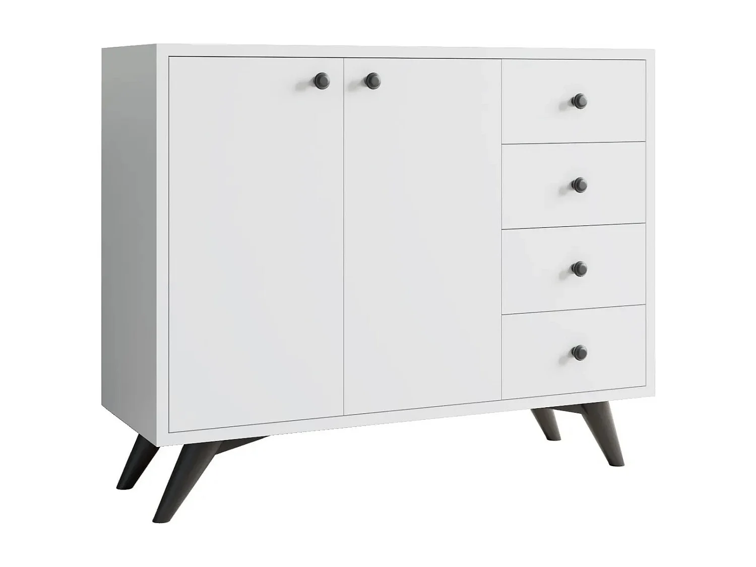 Commode 2 portes 4 tiroirs blanche 100cm