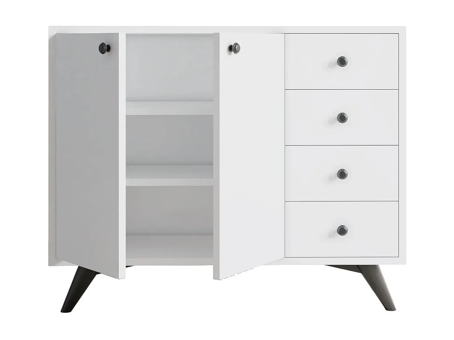 Commode 2 portes 4 tiroirs blanche 100cm