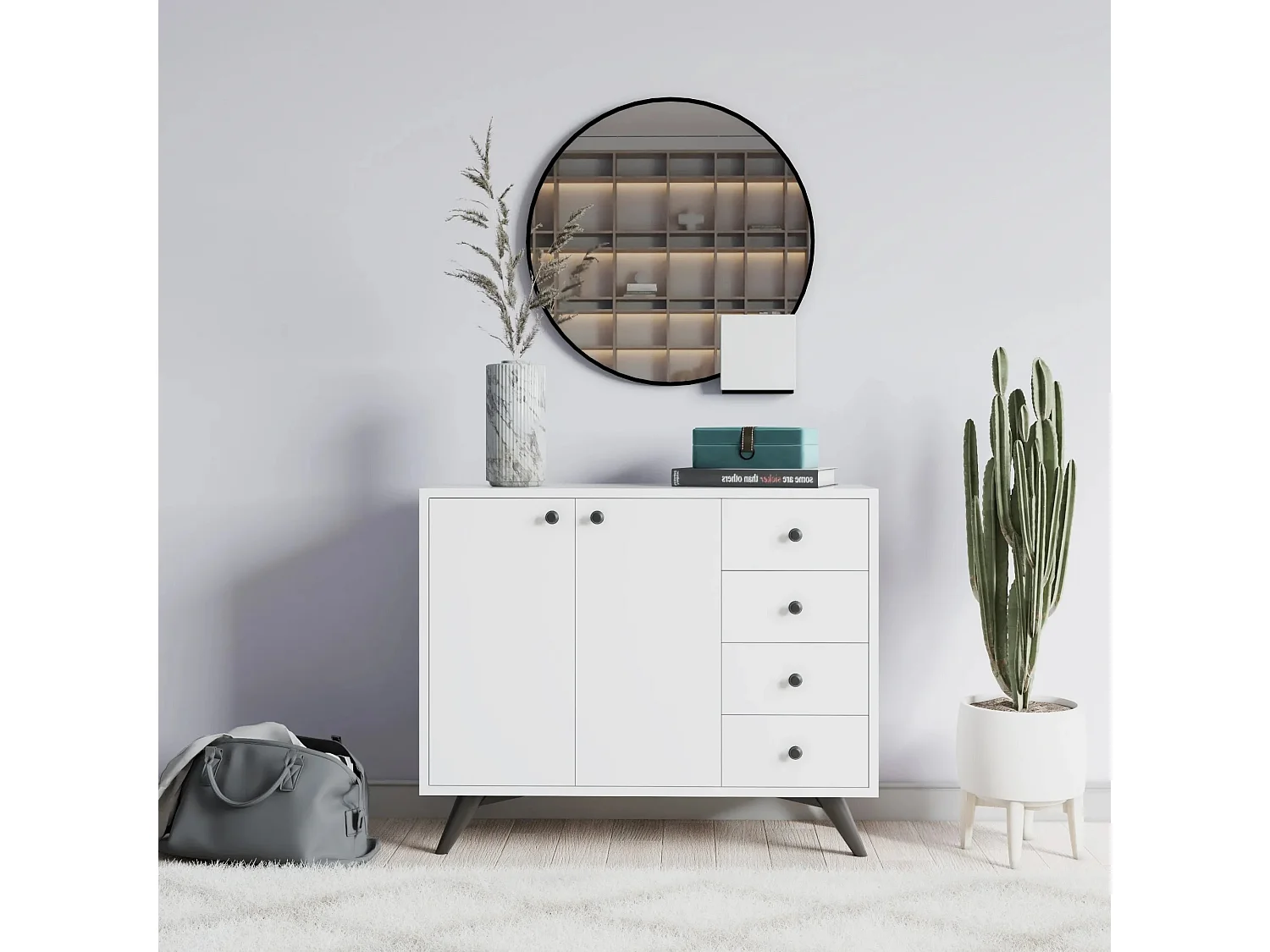 Commode 2 portes 4 tiroirs blanche 100cm