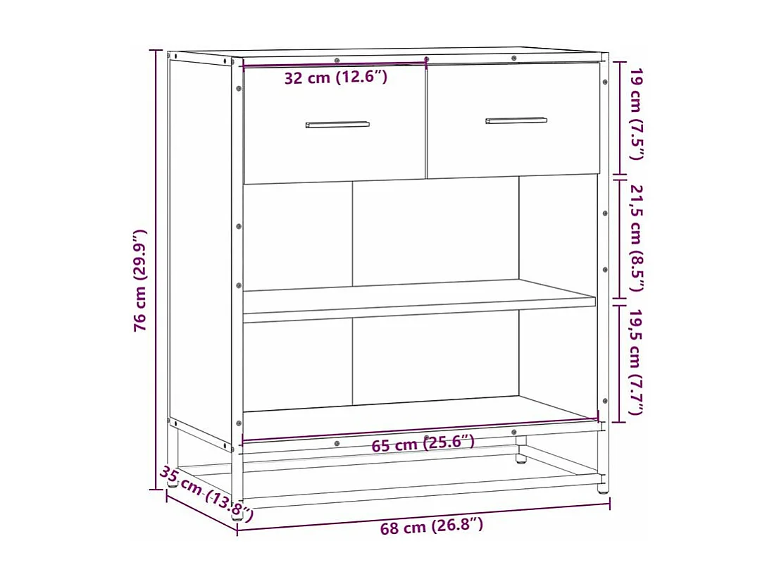 Buffet sonoma gris 68x35x76 bois d'ingénierie