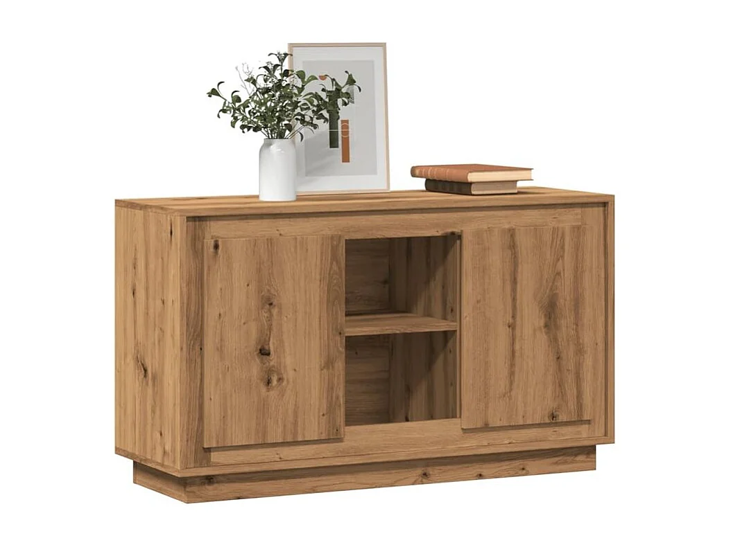 Petit buffet 2 portes 1 étagère extérieure 102cm – Modèle Novila-Couleur Marron clair