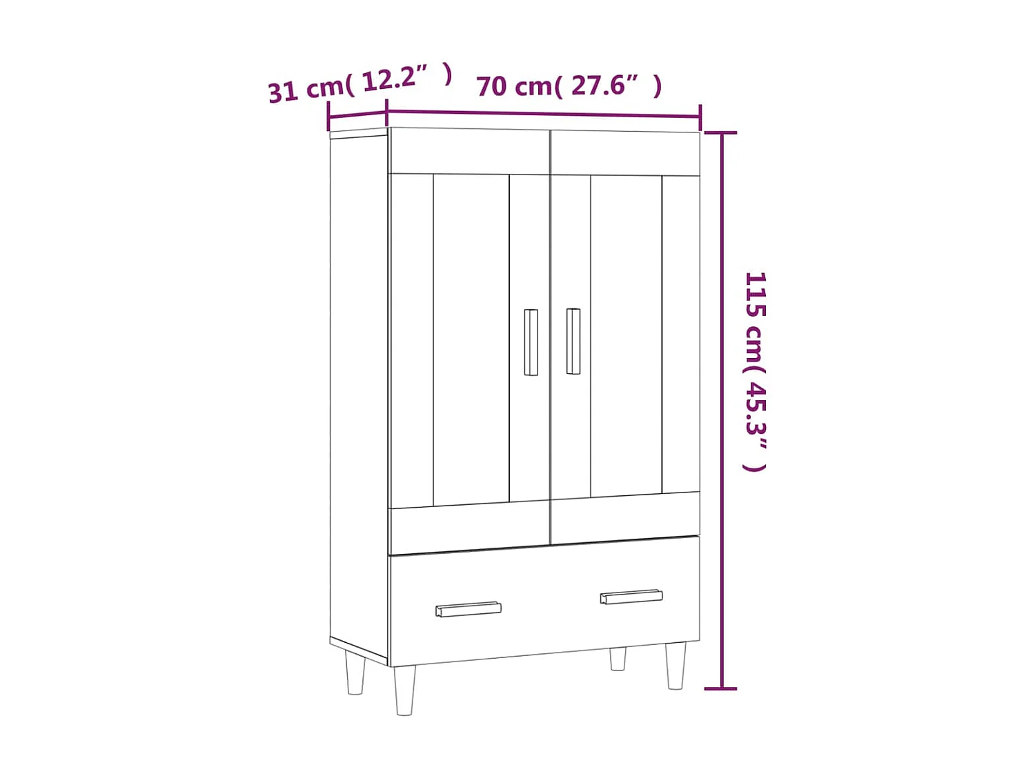 Buffet haut Gris béton 70x31x115 Bois d'ingénierie