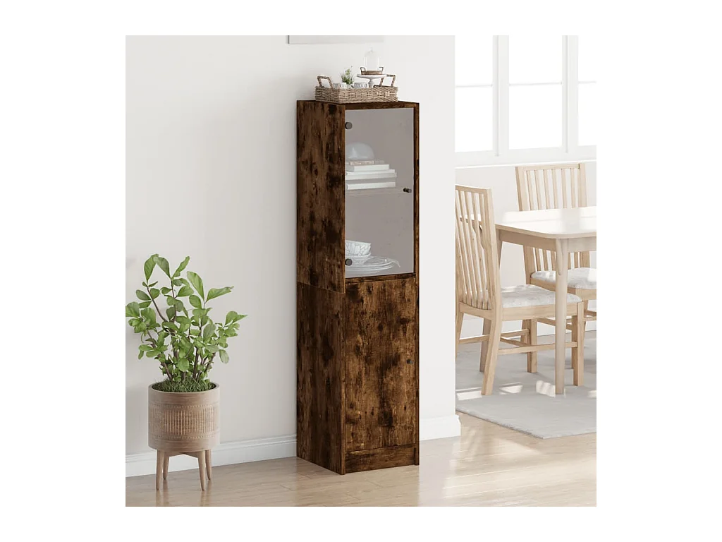 Buffet avec porte en verre chêne fumé 35x37x142