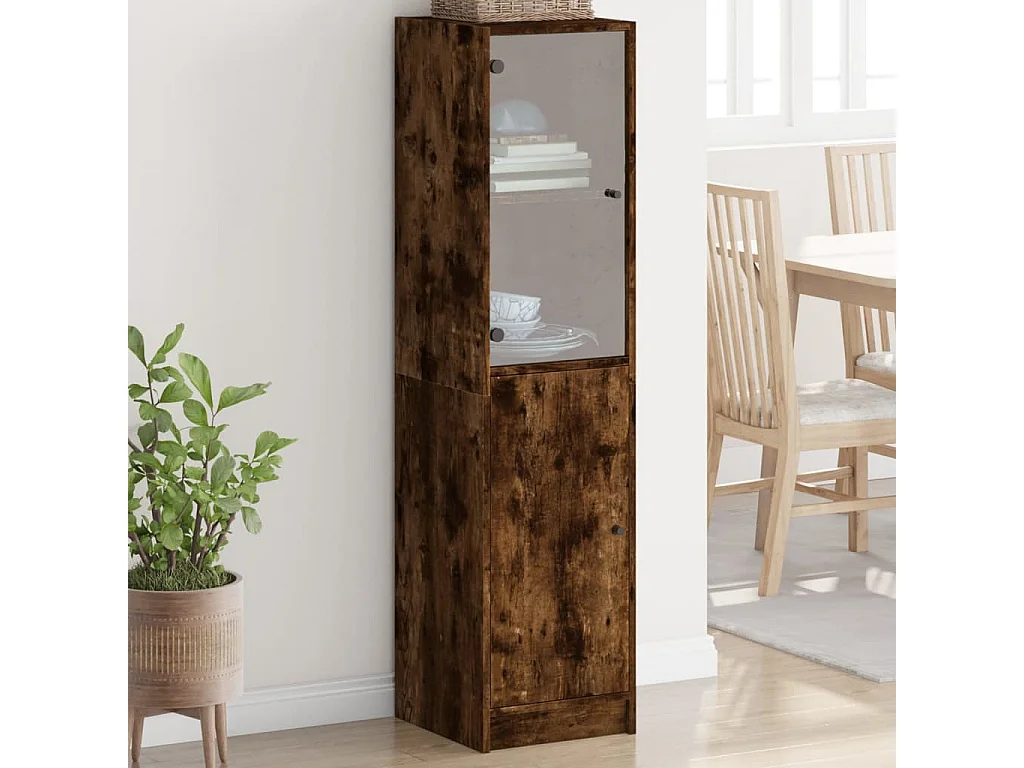Buffet avec porte en verre chêne fumé 35x37x142
