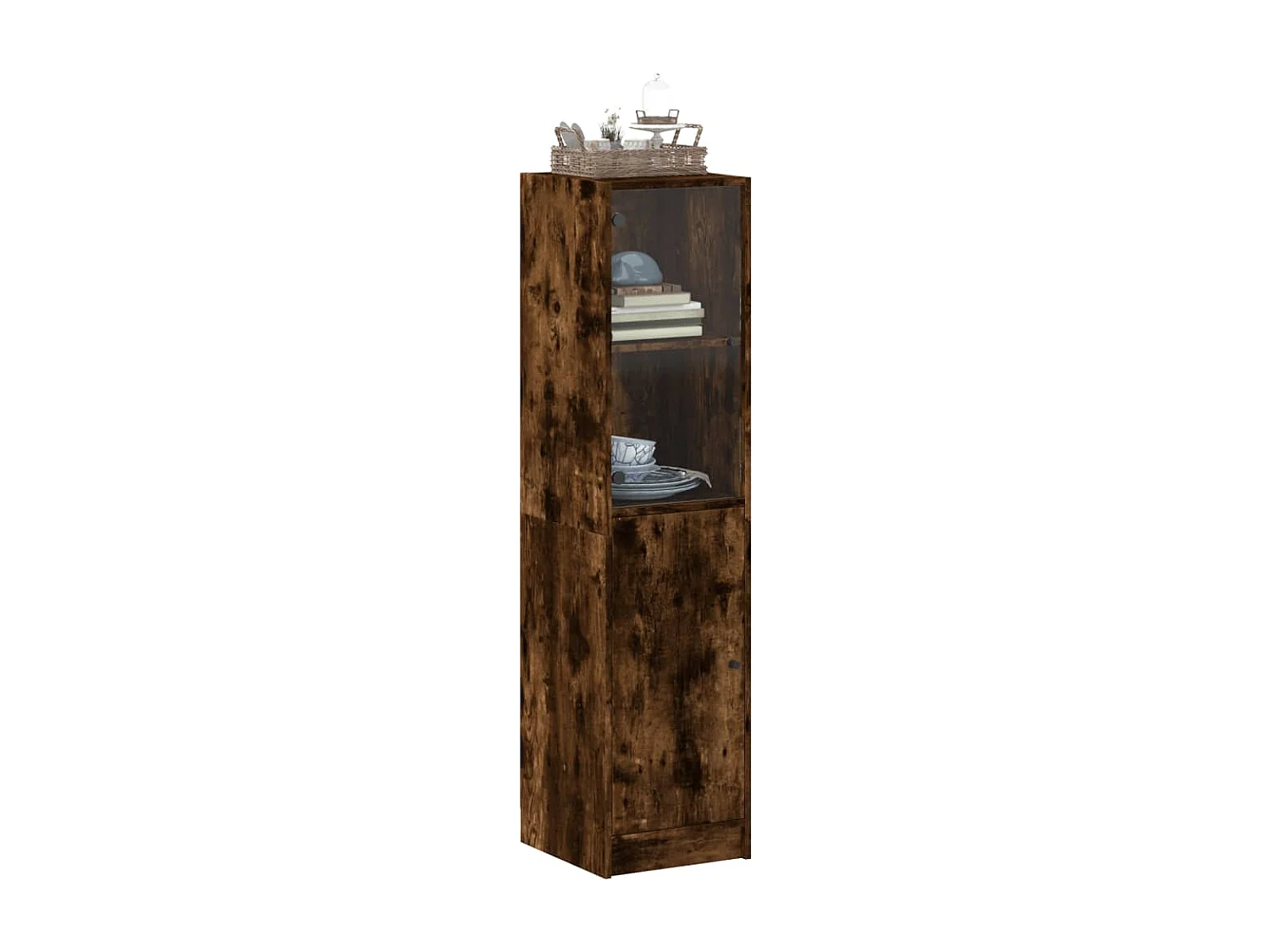 Buffet avec porte en verre chêne fumé 35x37x142