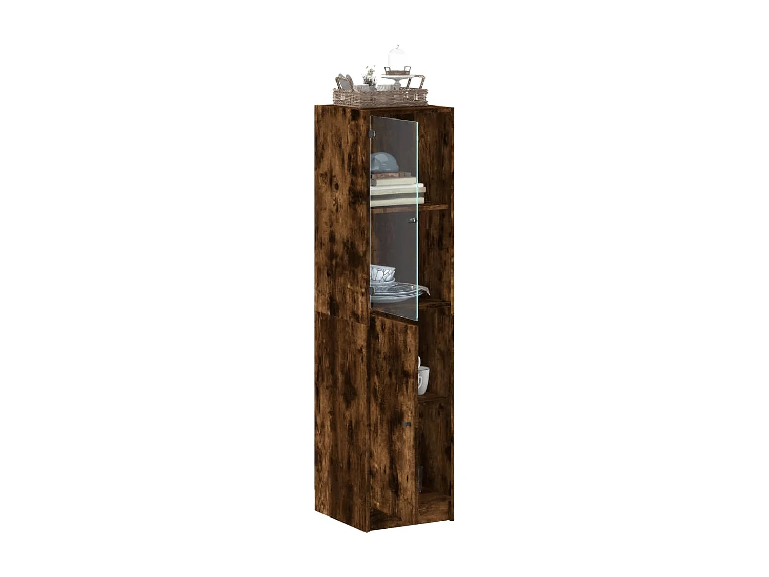 Buffet avec porte en verre chêne fumé 35x37x142
