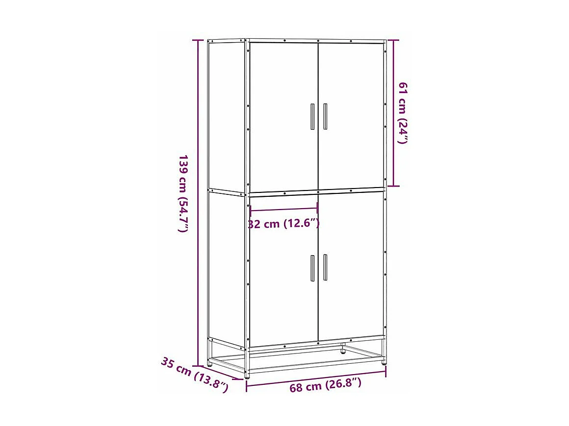 Buffet haut sonoma gris 68x35x139 bois d'ingénierie