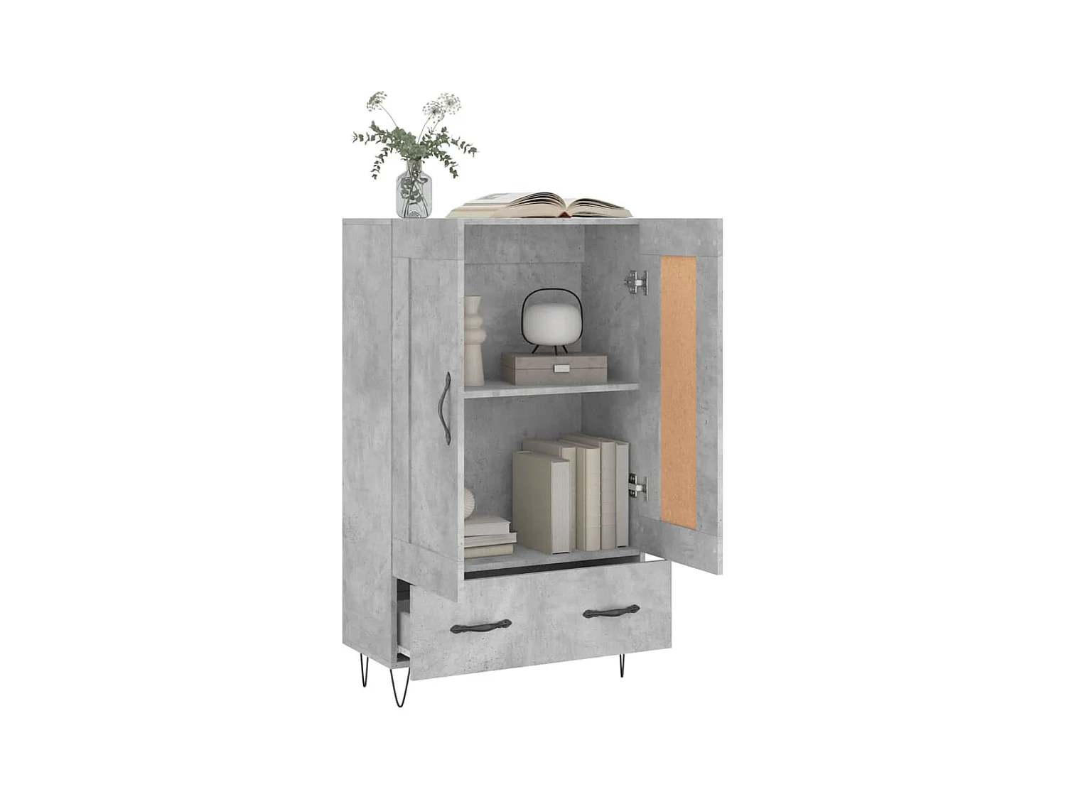 Buffet haut gris béton 69,5x31x115 bois d'ingénierie