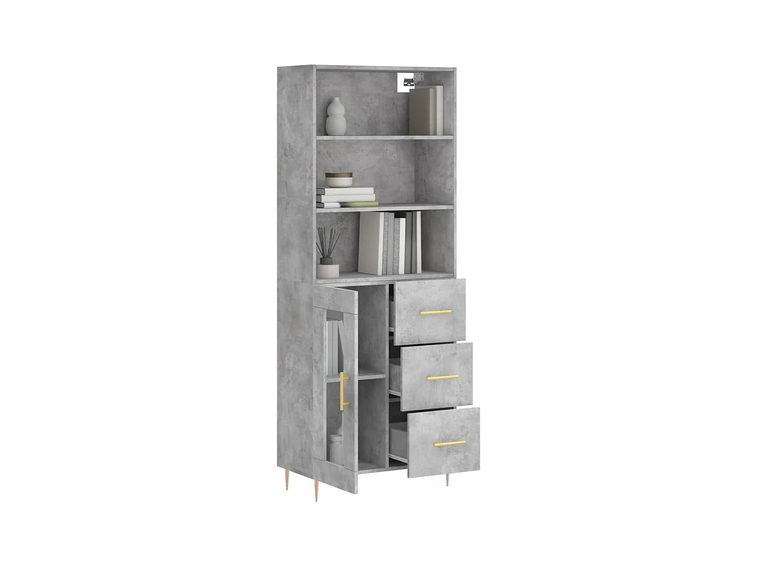 Buffet haut Gris béton 69,5x34x180 Bois d'ingénierie