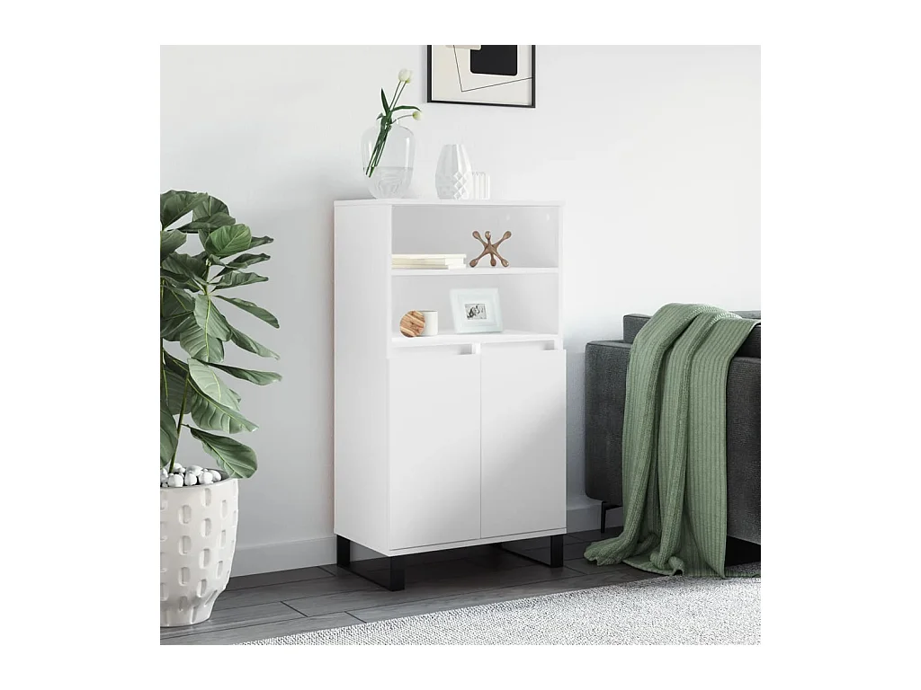 Buffet haut Blanc 60x36x110 Bois d'ingénierie