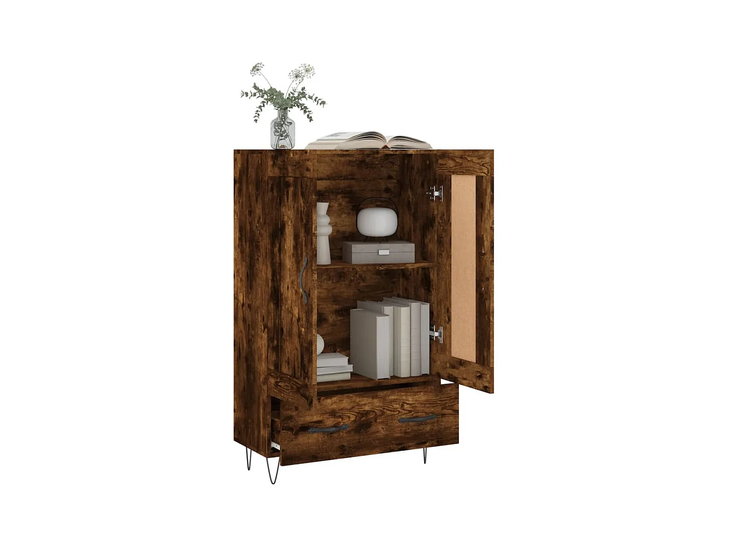 Buffet haut chêne fumé 69,5x31x115 bois d'ingénierie