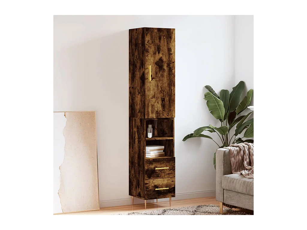 Buffet haut Chêne fumé 34,5x34x180 Bois d'ingénierie