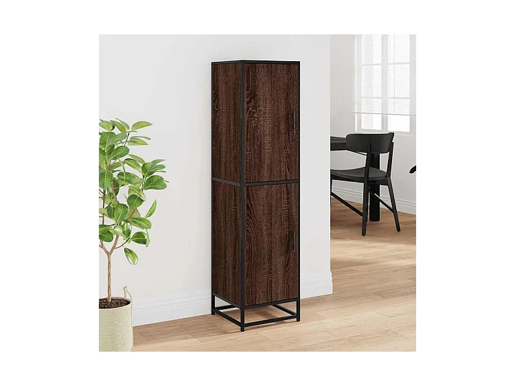 Buffet haut chêne marron 35,5x35x139 bois d'ingénierie métal