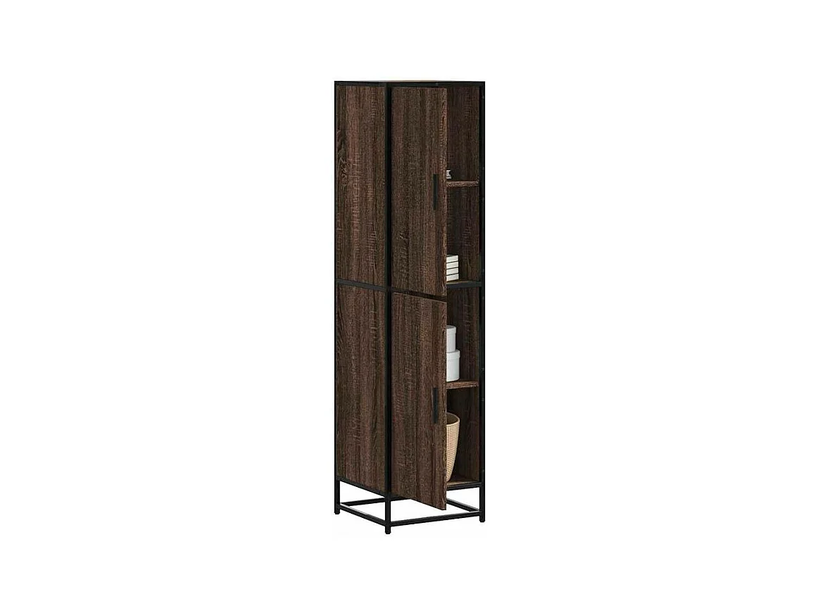 Buffet haut chêne marron 35,5x35x139 bois d'ingénierie métal