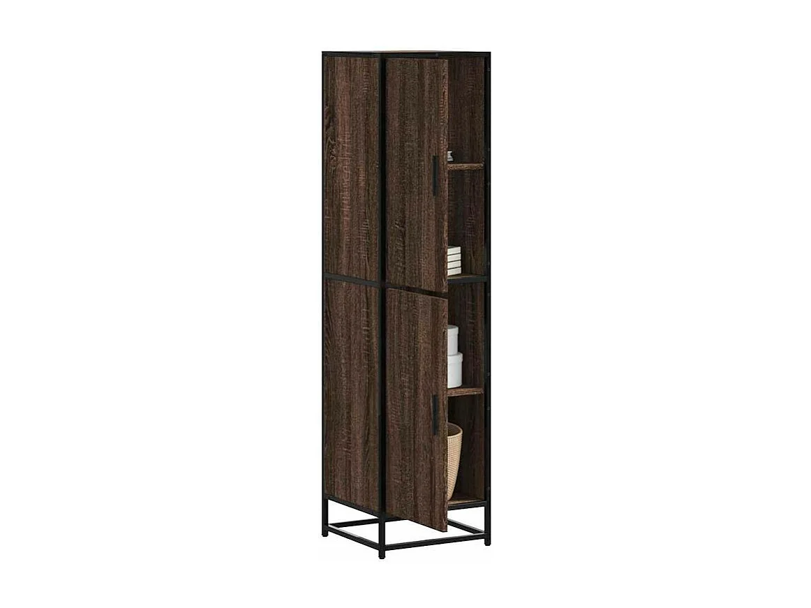 Buffet haut chêne marron 35,5x35x139 bois d'ingénierie métal