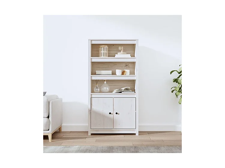 Buffet haut Blanc 80x35x154 Bois massif de pin