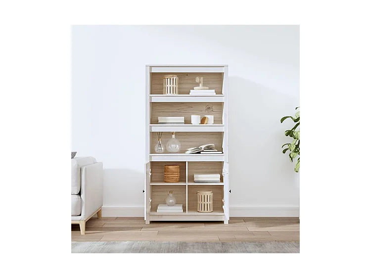 Buffet haut Blanc 80x35x154 Bois massif de pin
