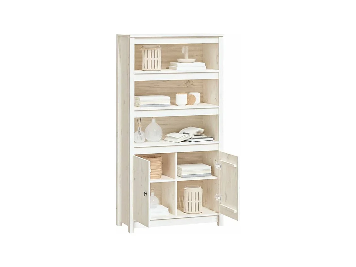 Buffet haut Blanc 80x35x154 Bois massif de pin