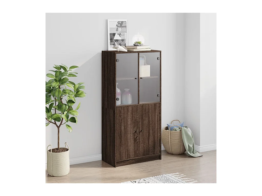 Buffet haut avec portes chêne marron bois d'ingénierie