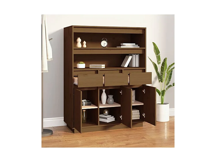 Buffet haut Marron miel 89x40x116,5 Bois massif de pin