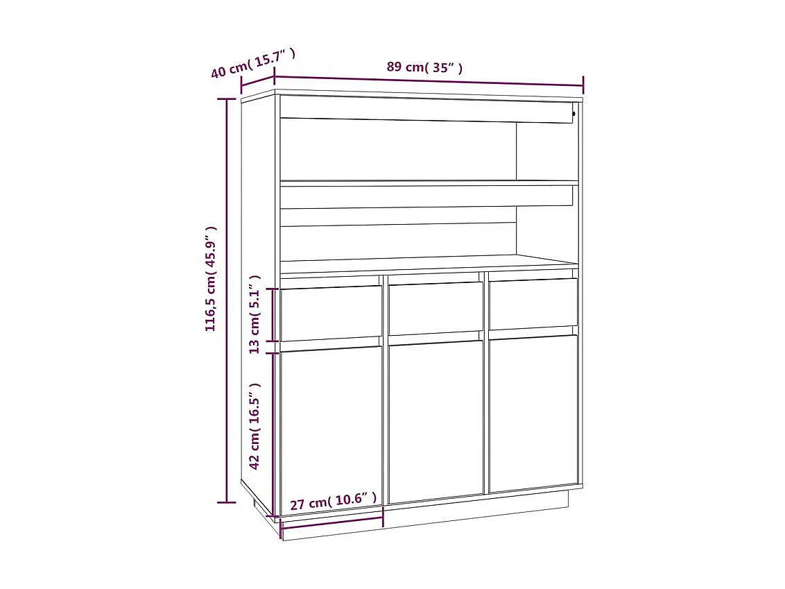 Buffet haut Marron miel 89x40x116,5 Bois massif de pin