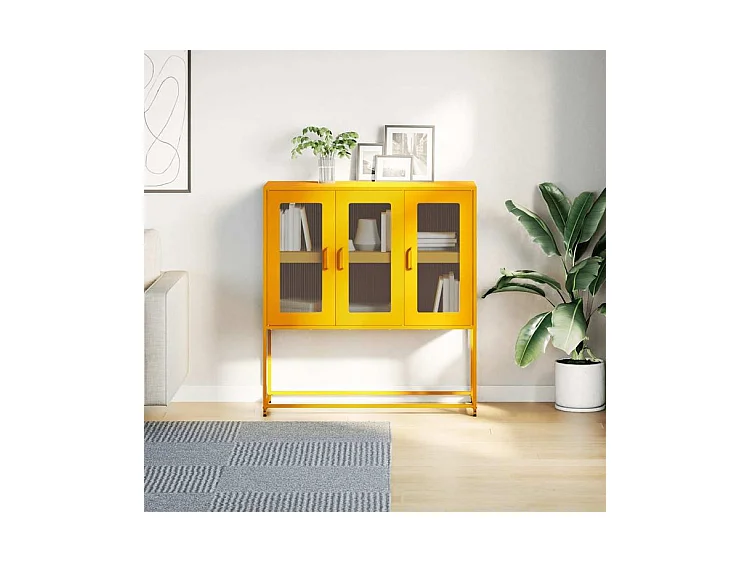 Buffet jaune moutarde 100,5x39x107 acier laminé à froid