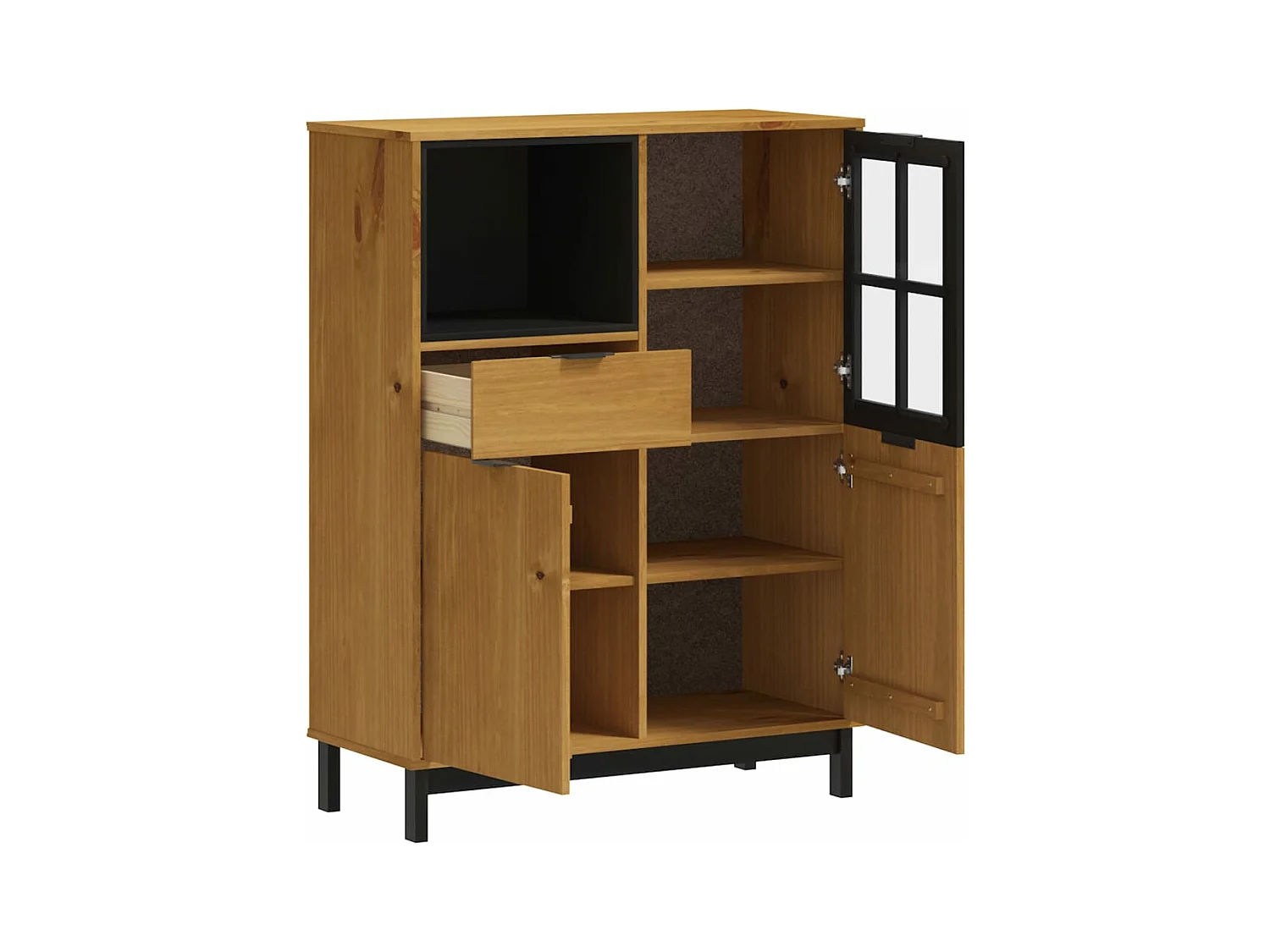 Buffet avec porte vitrée FLAM 92x40x122,5 bois massif de pin