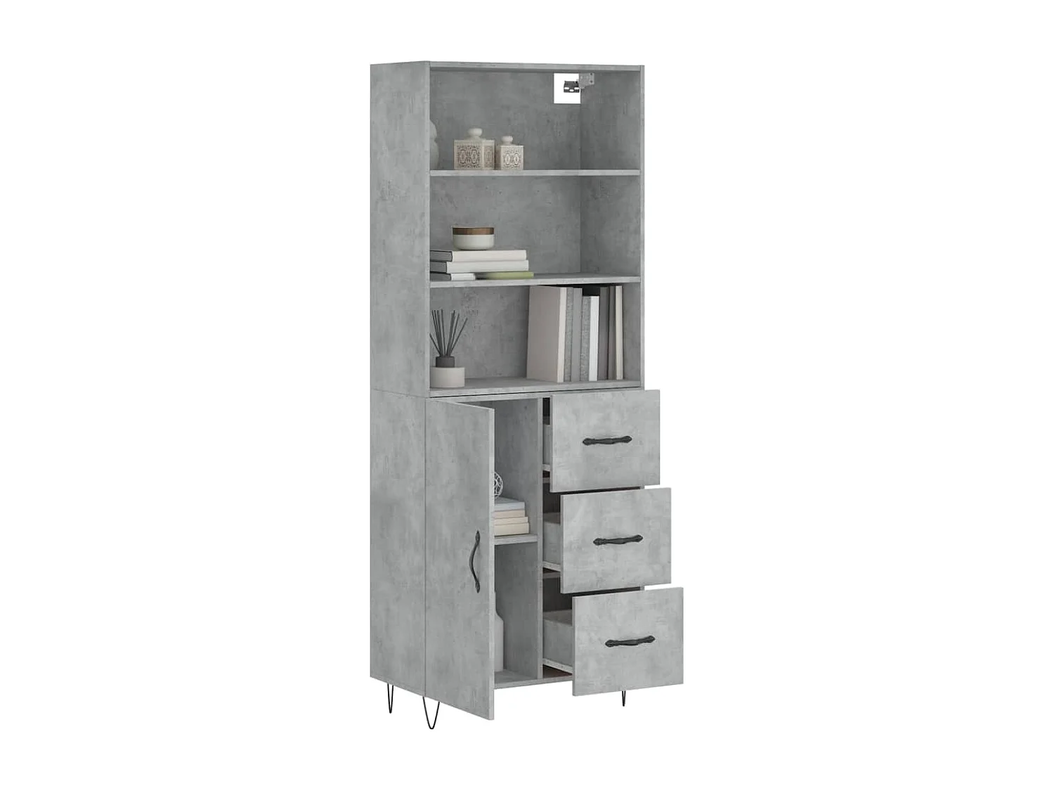 Buffet haut Gris béton 69,5x34x180 Bois d'ingénierie