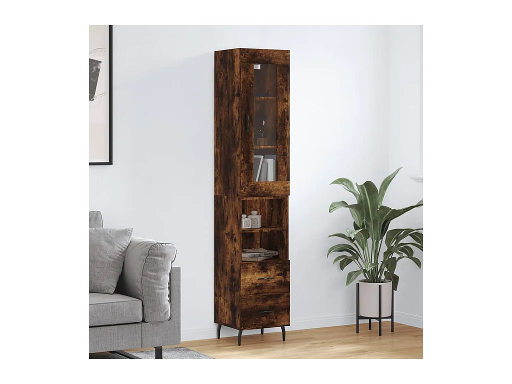 Buffet haut Chêne fumé 34,5x34x180 Bois d'ingénierie