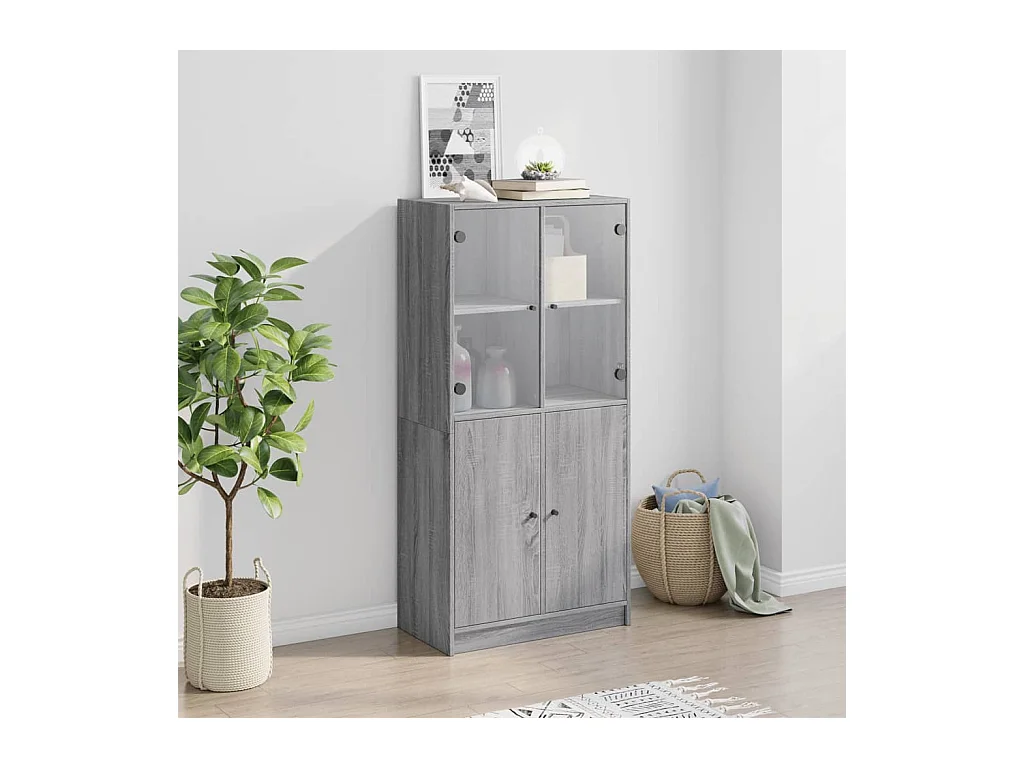 Buffet haut avec portes gris sonoma 68x37x142 bois ingénierie