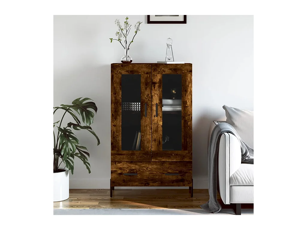 Buffet haut chêne fumé 69,5x31x115 bois d'ingénierie