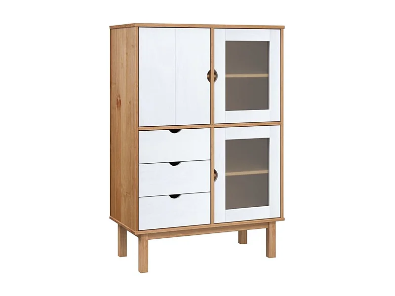 Buffet haut OTTA marron et blanc 85x43x125 bois massif pin