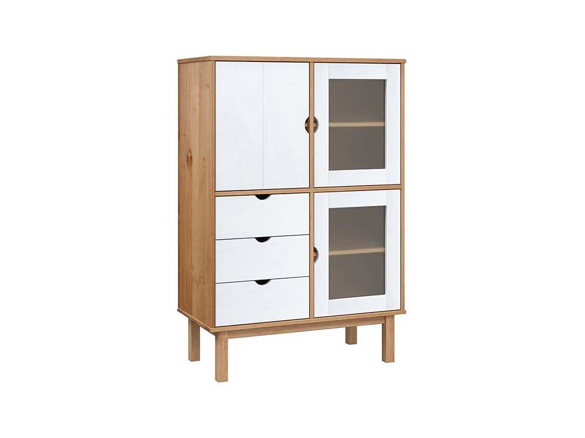 Buffet haut OTTA marron et blanc 85x43x125 bois massif pin