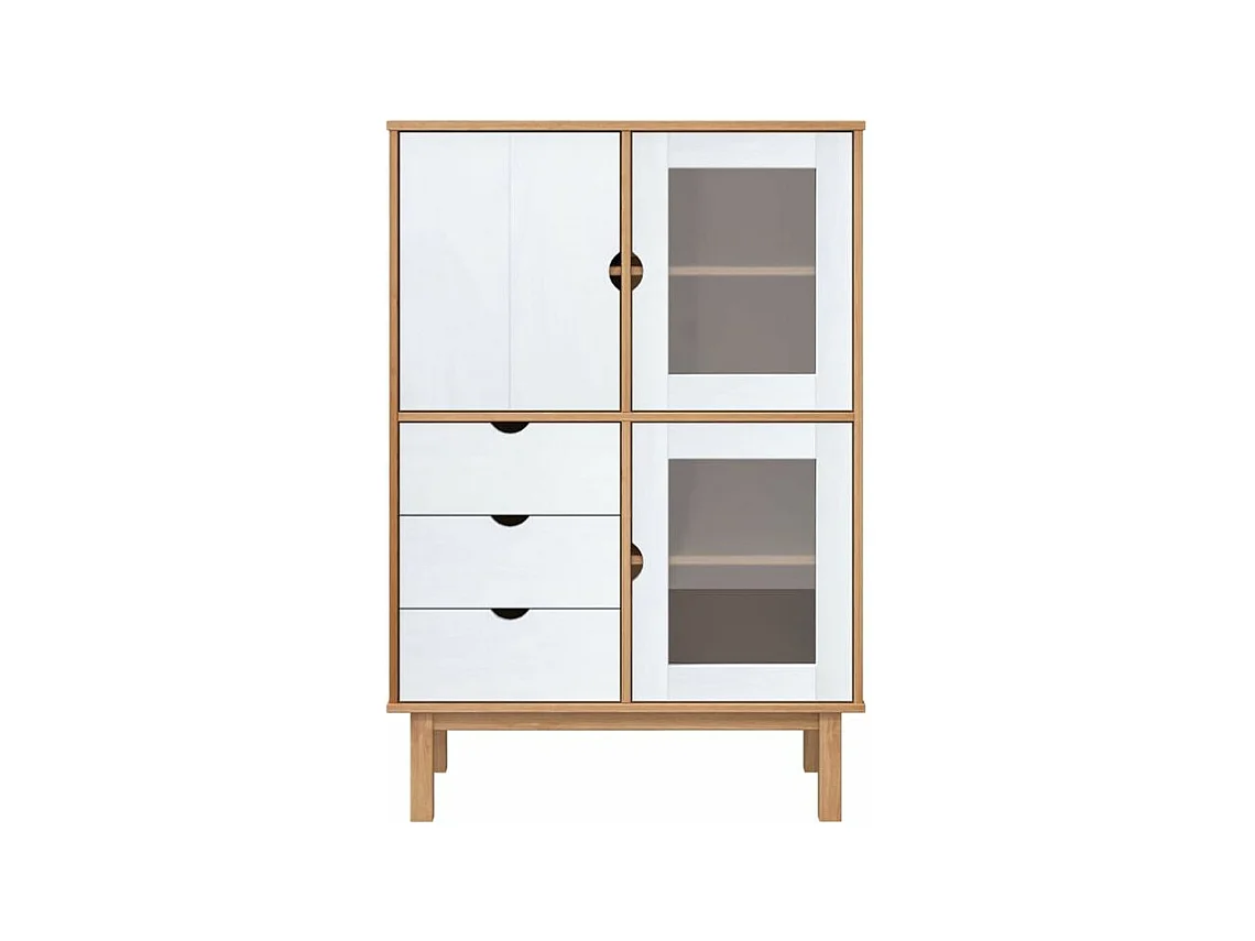 Buffet haut OTTA marron et blanc 85x43x125 bois massif pin
