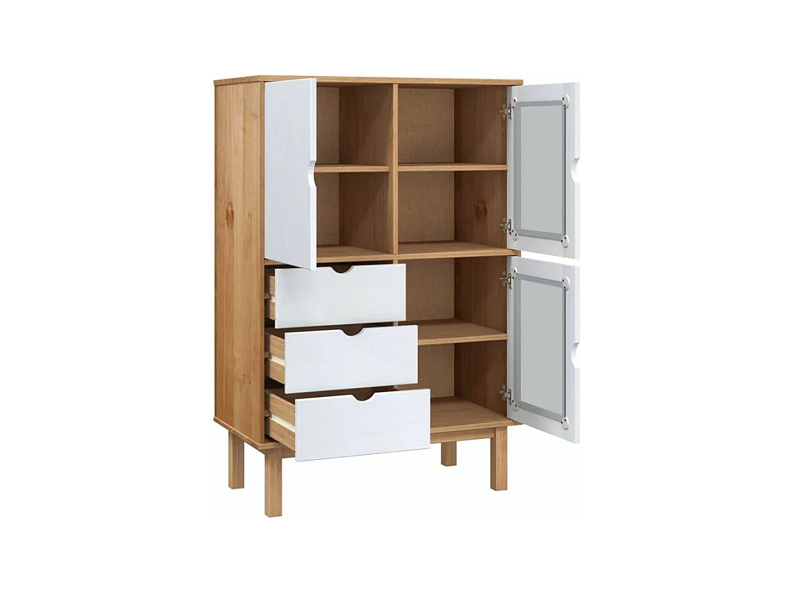 Buffet haut OTTA marron et blanc 85x43x125 bois massif pin