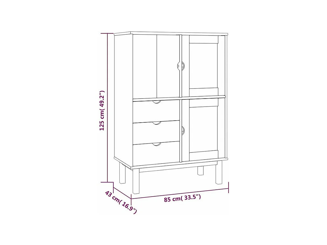 Buffet haut OTTA marron et blanc 85x43x125 bois massif pin