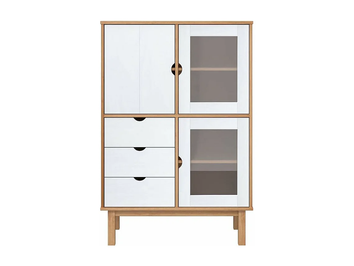 Buffet haut OTTA marron et blanc 85x43x125 bois massif pin
