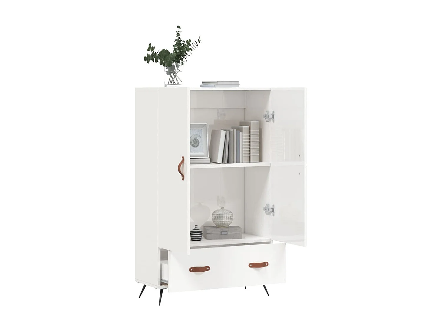 Buffet haut blanc brillant 69,5x31x115 bois d'ingénierie