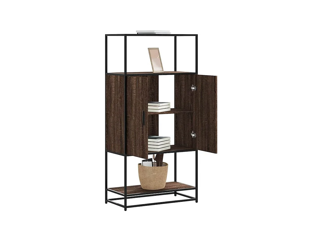 Buffet haut chêne marron 68x35x139 bois d'ingénierie métal