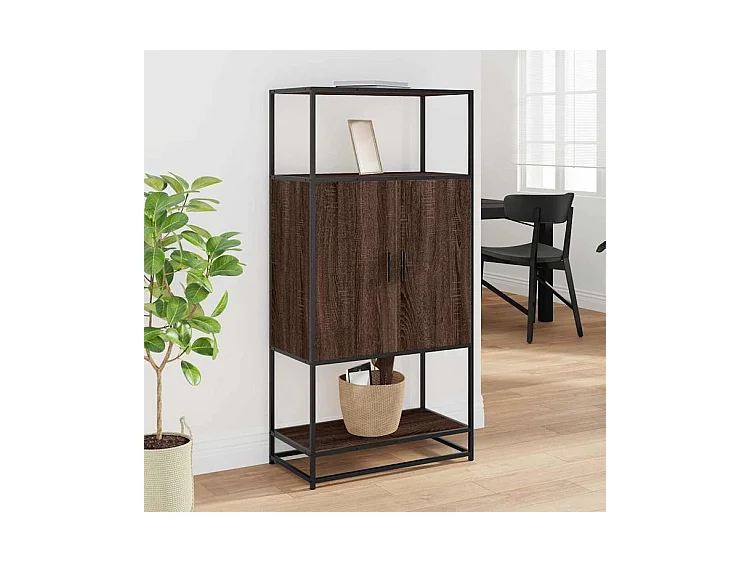 Buffet haut chêne marron 68x35x139 bois d'ingénierie métal