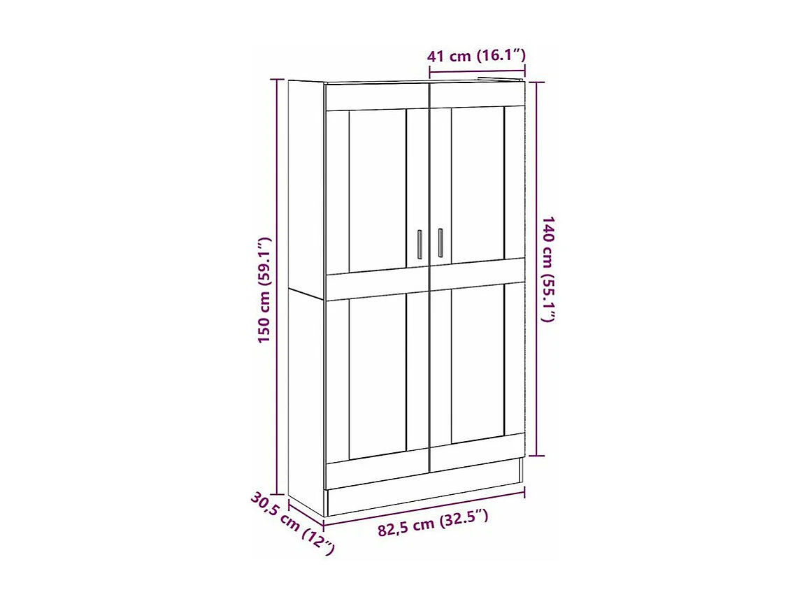 Buffet haut chêne artisanal 82,5x30,5x150 bois d'ingénierie
