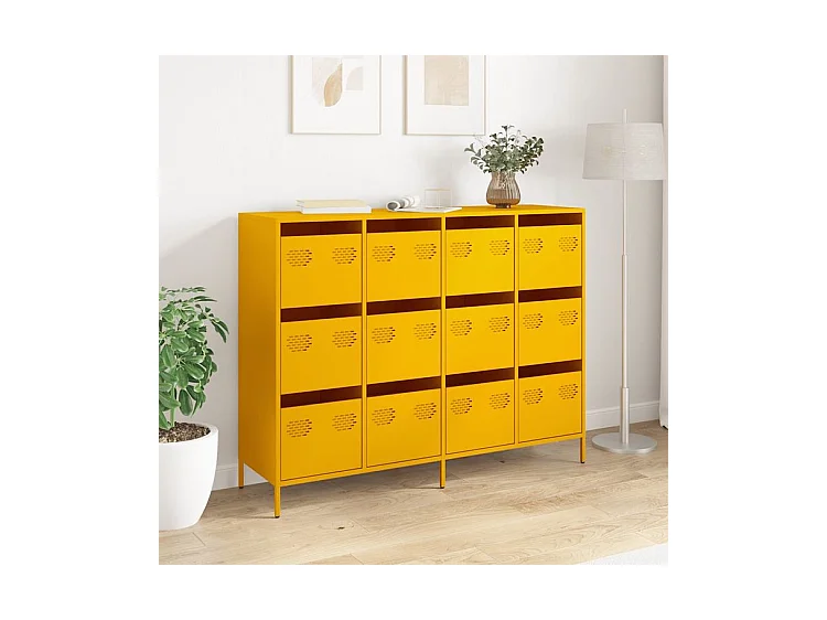Buffet jaune moutarde 135x39x103,5 acier laminé à froid