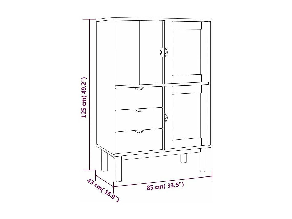 Buffet haut 85x43x125 bois massif de pin