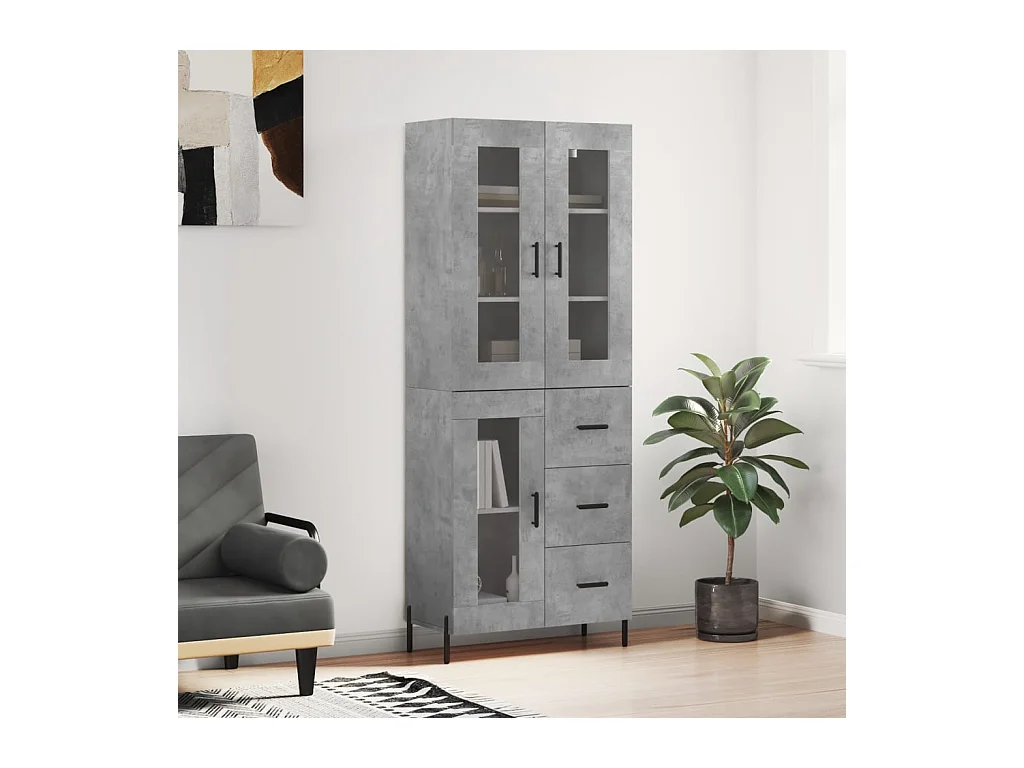 Buffet haut Gris béton 69,5x34x180 Bois d'ingénierie