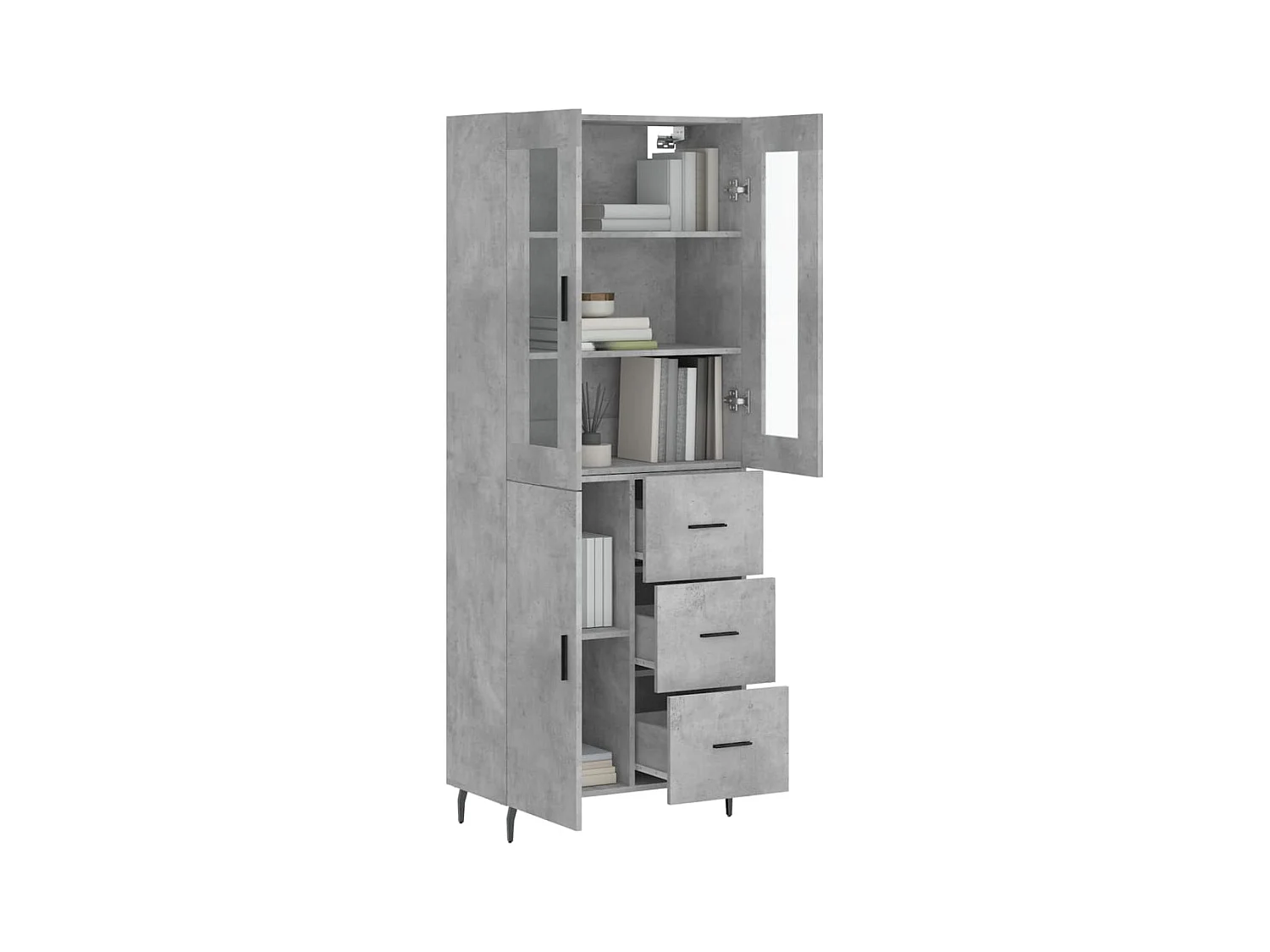 Buffet haut Gris béton 69,5x34x180 Bois d'ingénierie