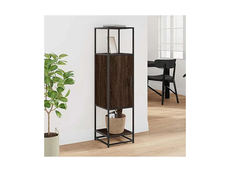 Buffet haut chêne marron 35,5x35x139 bois d'ingénierie métal