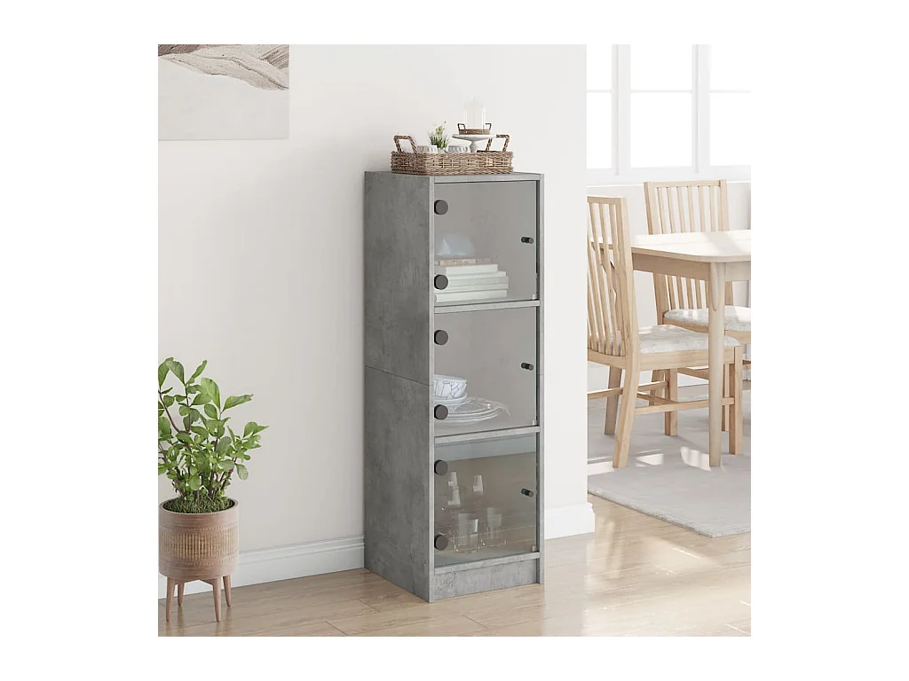 Buffet avec portes en verre gris béton 35x37x109